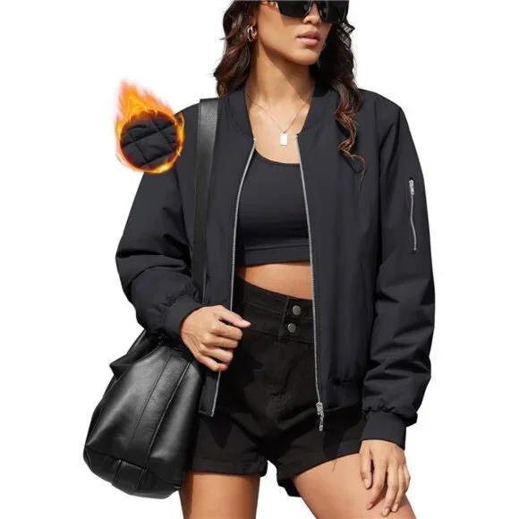 Women's Winter Bomber Jacket Casual Basic Zip Up Padded Coats Water - Picture 1 of 6